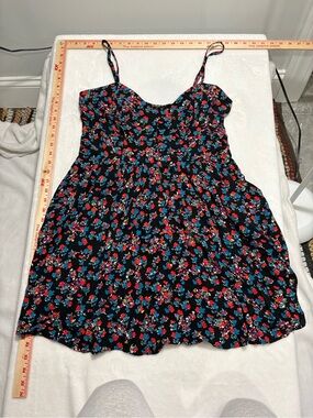 Express Black Floral Sundress with Blue and Pink Accents